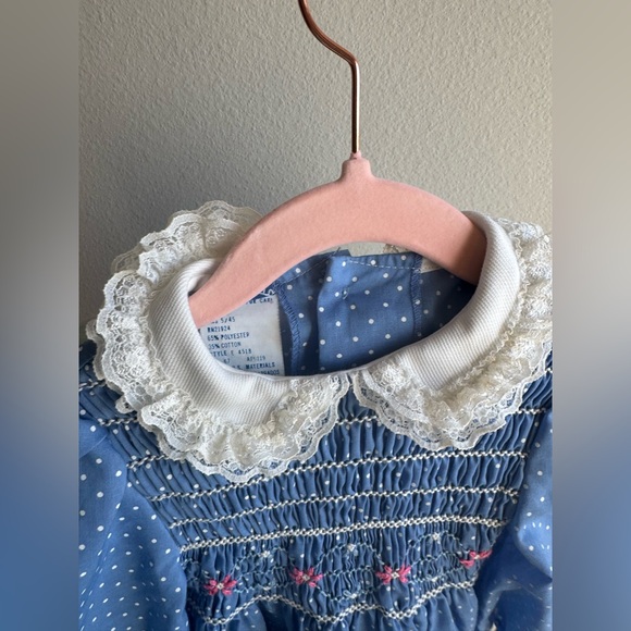 Vintage Polly Flinders Toddler Girls Blue White Polkadot Collared Embroidered 2T - Picture 3 of 5